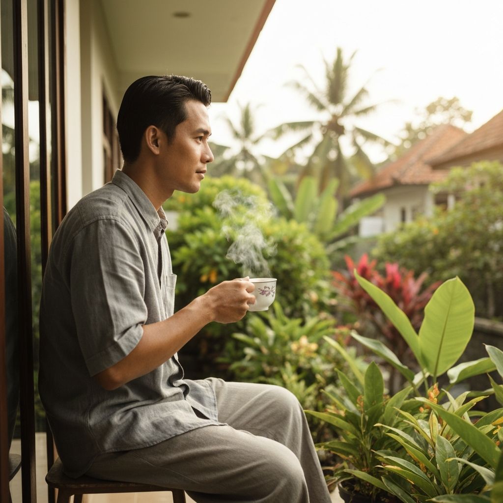 Man enjoying peaceful morning routine